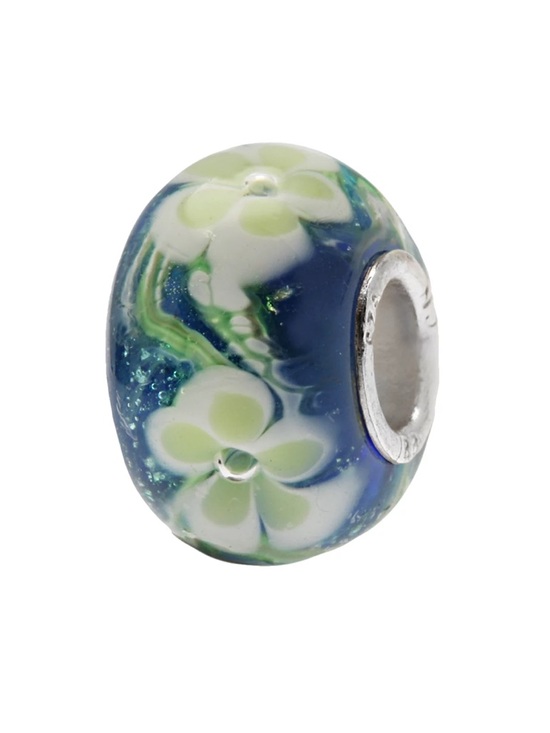 Jewelry - LK NW 🌸 STAMPED 925 THAI STERLING SILVER BLUE & GREEN FLORAL GLASS BEAD CHARM